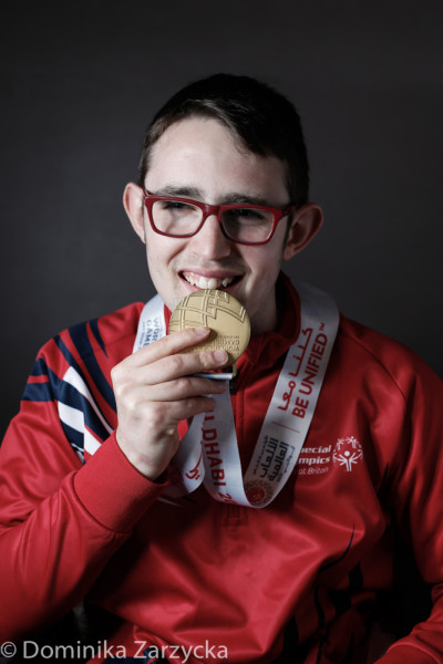 Aaron Bonnar, Great Britain Special Olympics artistic gymnastics athlete from Jersey, Jersey region, Special Olympics games in Abu Dhabi, United Arab Emirates on March 21, 2019.