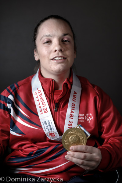 Cailiegh Quail, Great Britain Special Olympics artistic gymnastics athlete from Jersay, Jersay region, Special Olympics games in Abu Dhabi, United Arab Emirates on March 21, 2019.