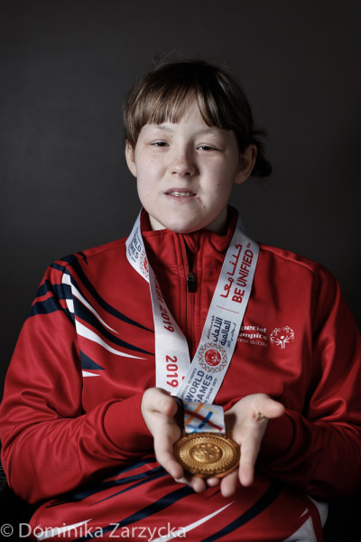 Bethany Paull, Great Britain Special Olympics artistic gymnastics athlete from Gwent, Wales region, Special Olympics games in Abu Dhabi, United Arab Emirates on March 21, 2019.